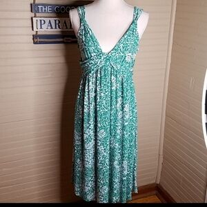 Green Plants Print Daisy Fuentes Midi Dress